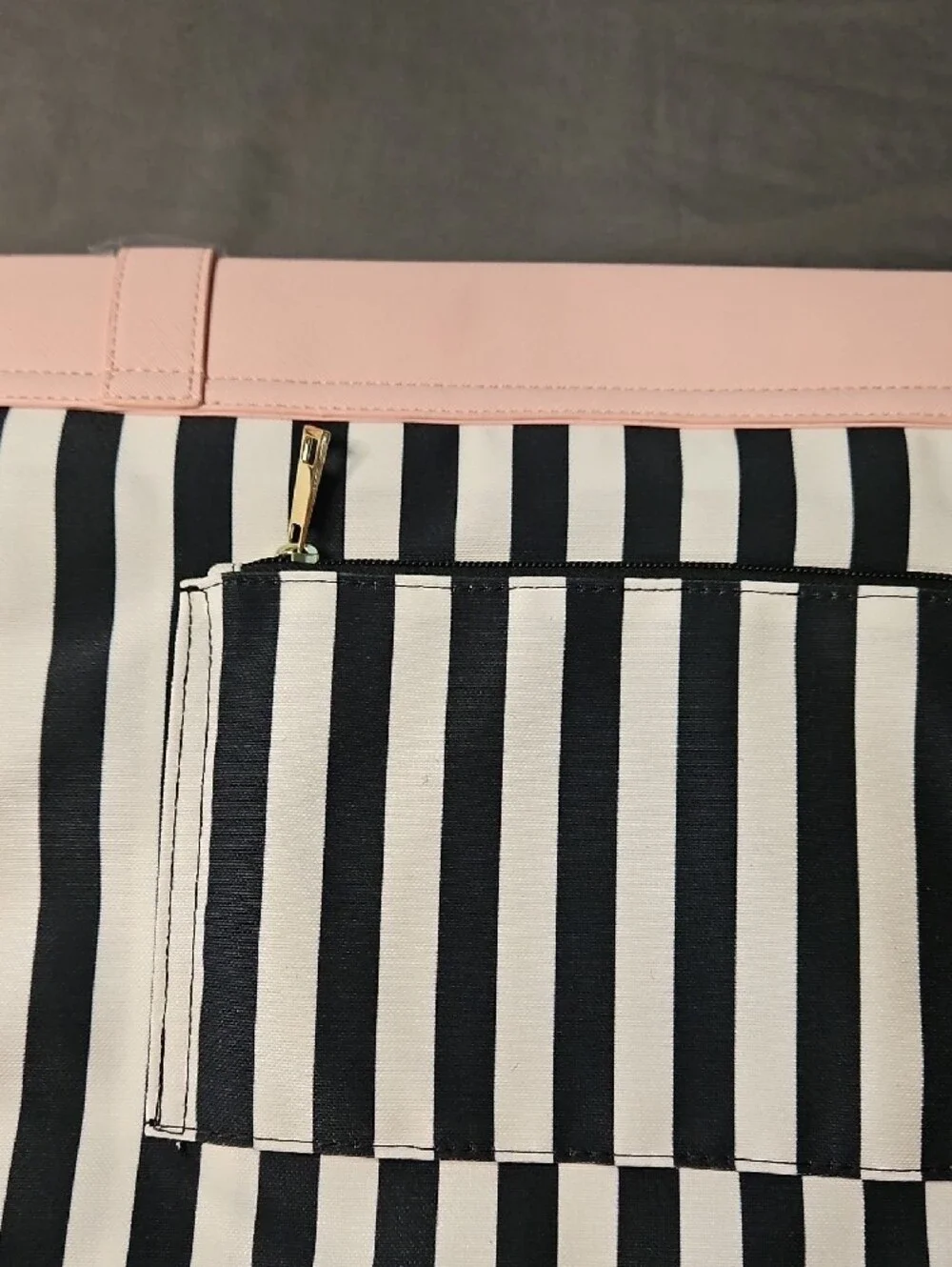 Pink & Black Striped Laptop Bag with Bow Detail
